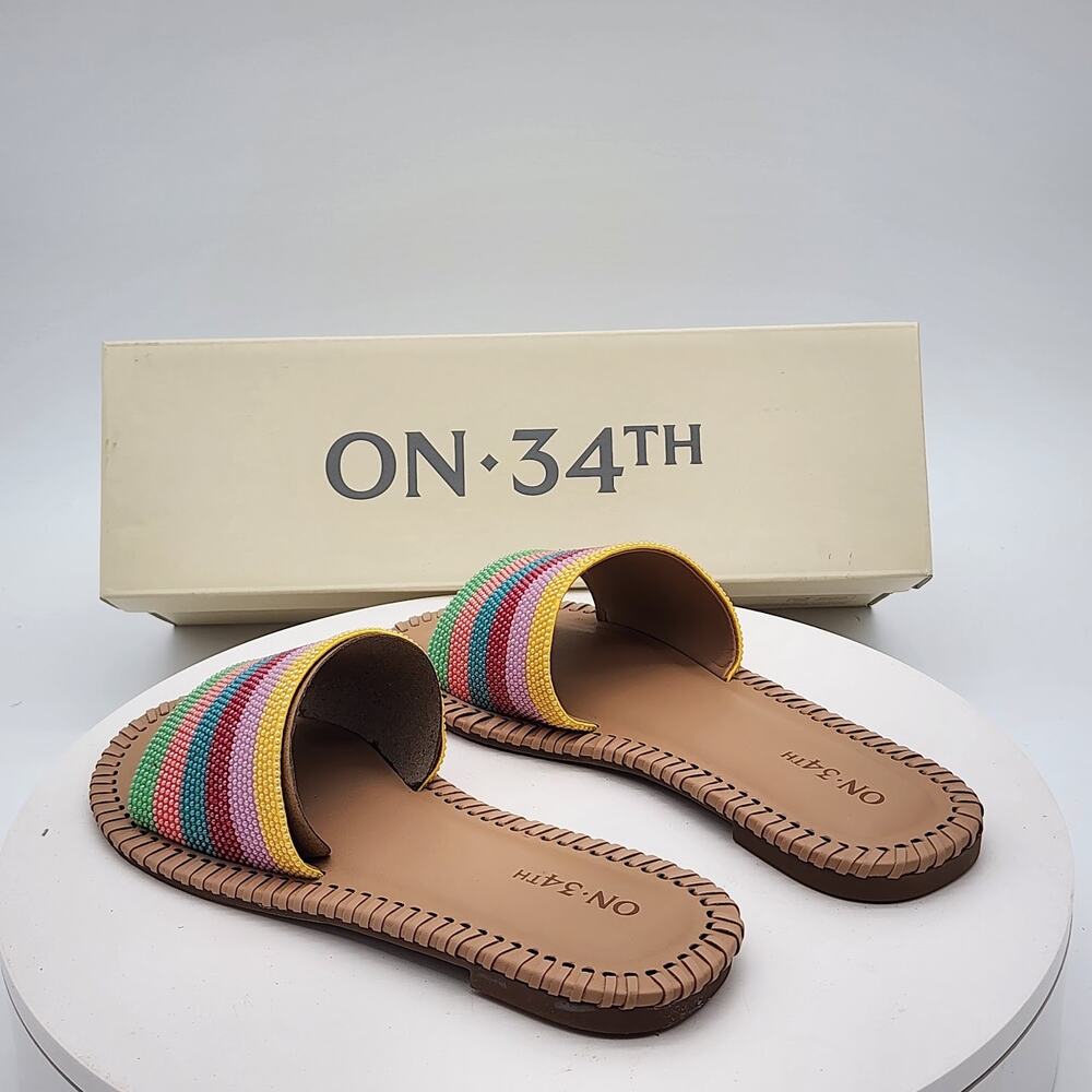 ON 34th Mavis Multi Stripe Women's Colorful Slide Sandals Size 5 M - Picture 5 of 8